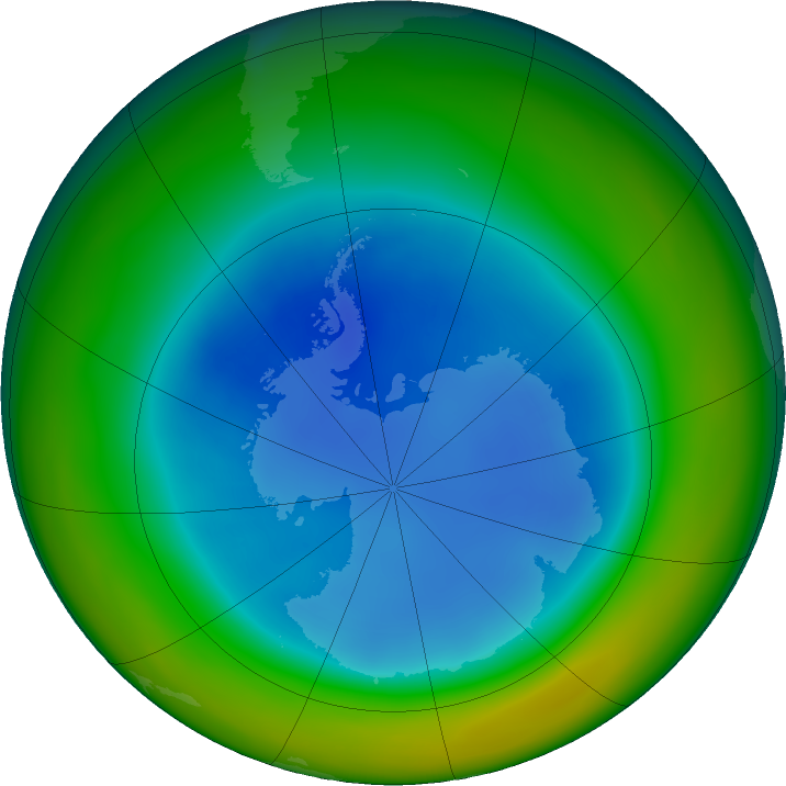 Antarctic ozone map for August 2025